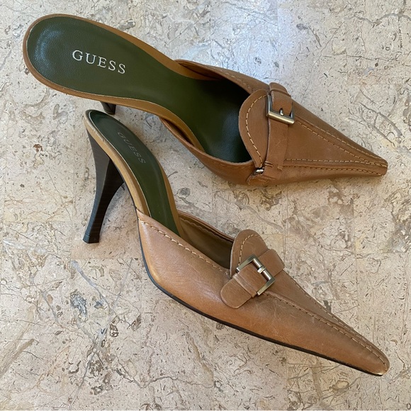 Guess Shoes - Vintage Mules Clogs Slip On Guess Leather Upper Stilettos Pointed Toes Size 7.5